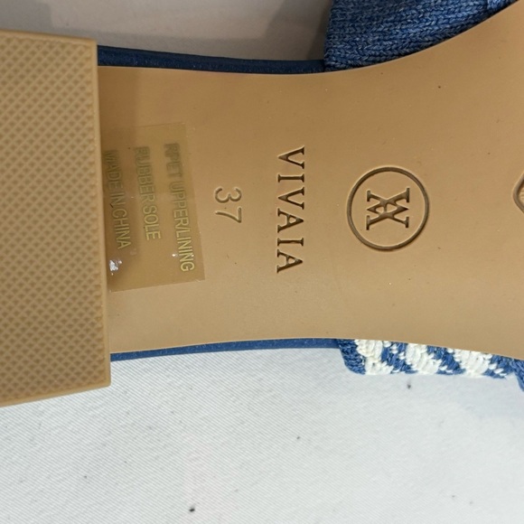 VIVAIA Sz 37 Mules Pointy Denim Like Fabric Upper Bow Slip On Stripe Pattern NEW - Picture 7 of 9